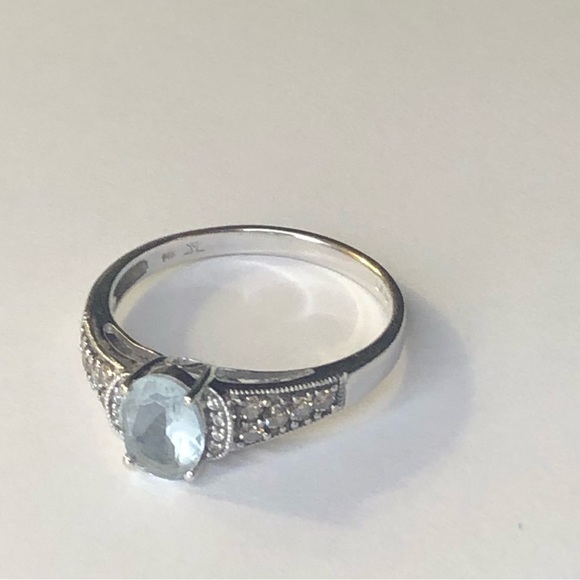 LeVian 14k Aquamarine Chocolate and White Diamond Ring - Picture 8 of 9